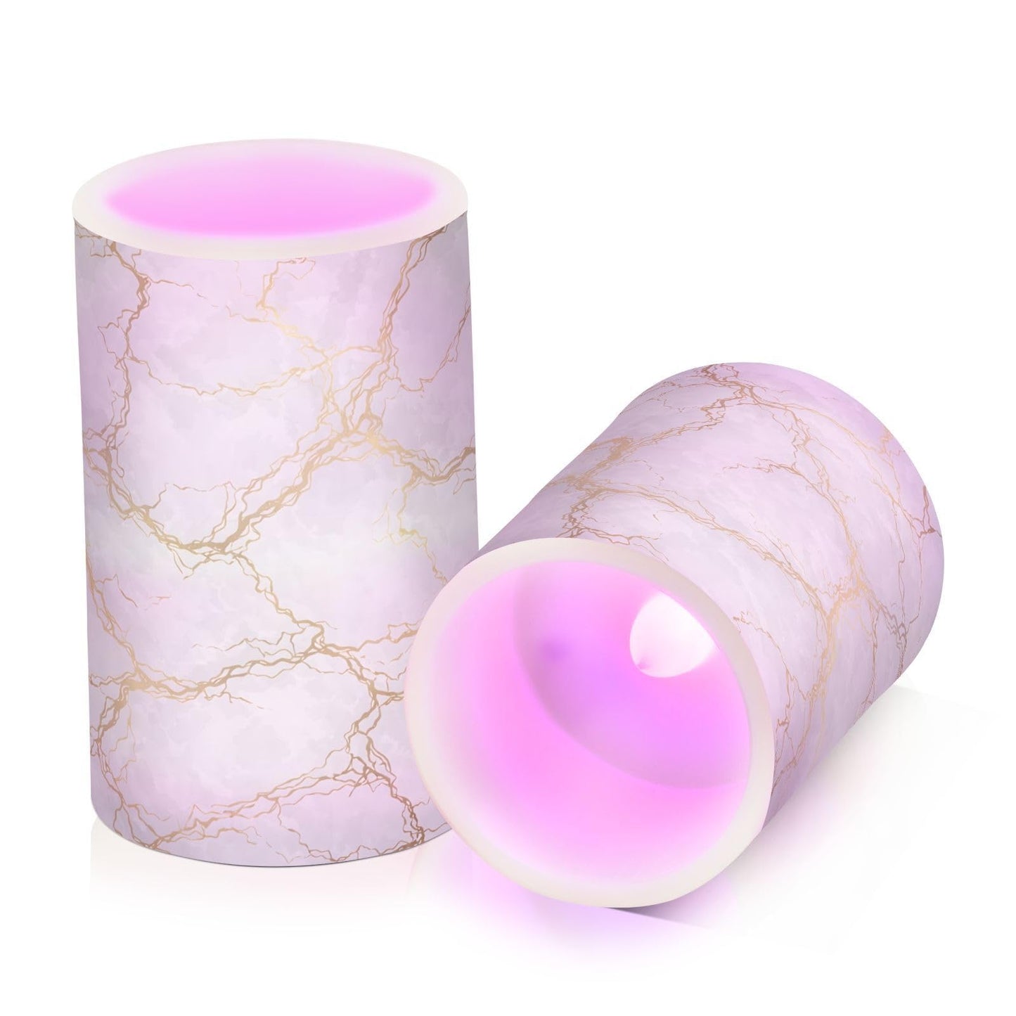 BOENLE Flickering Flameless Candles, Marble Gray White Golden Texture LED Candles with Remote Timer, Set of 2 Battery Operated Candle for Valentine Wedding Birthday