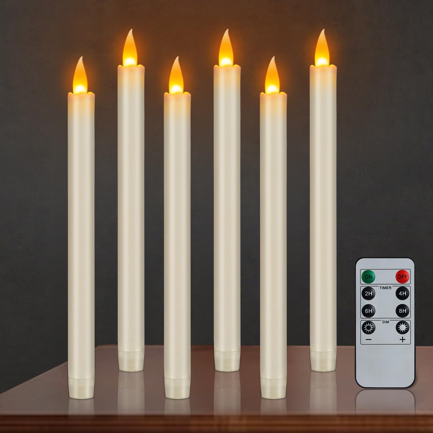 wemarry Flameless Taper Candles 10" Dripless Battery Operated Candle with Remote Timer, 6 Pack Christmas Window Candles, 400+ Hours by 2 AA Batteries for Home Decor, Candlelight Dinner, Weddings