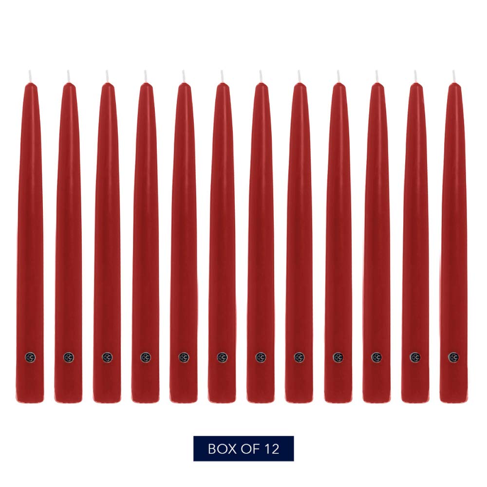 Colonial Candle Unscented Taper Candle, Handipt Collection, Red, 10 in, Pack of 12 - Up to 8 Hours Burn