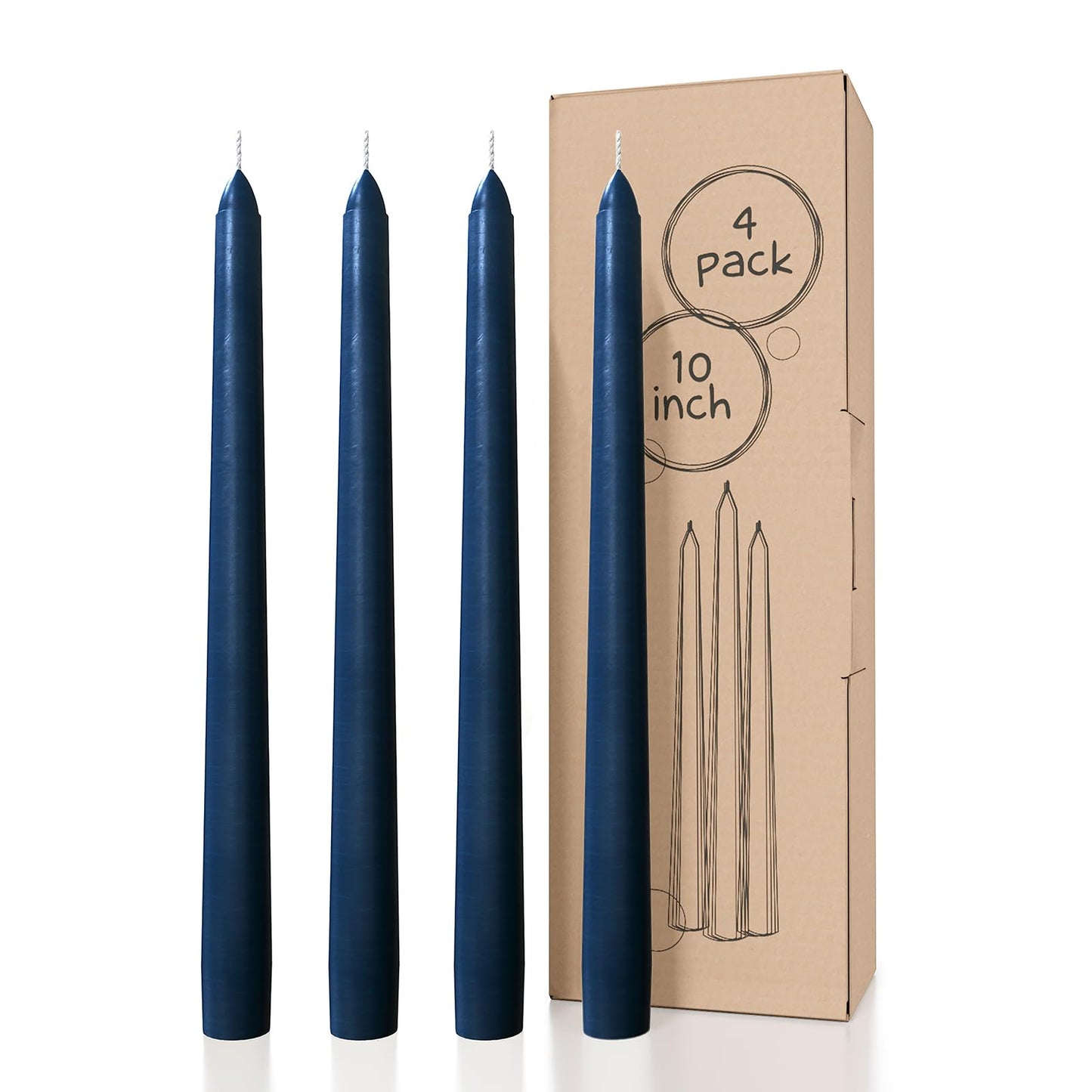 CANDWAX 10 Inch Taper Candles Set of 4 - Dripless and Unscented Candlesticks - Perfect for Dinner and Christmas - Dark Blue