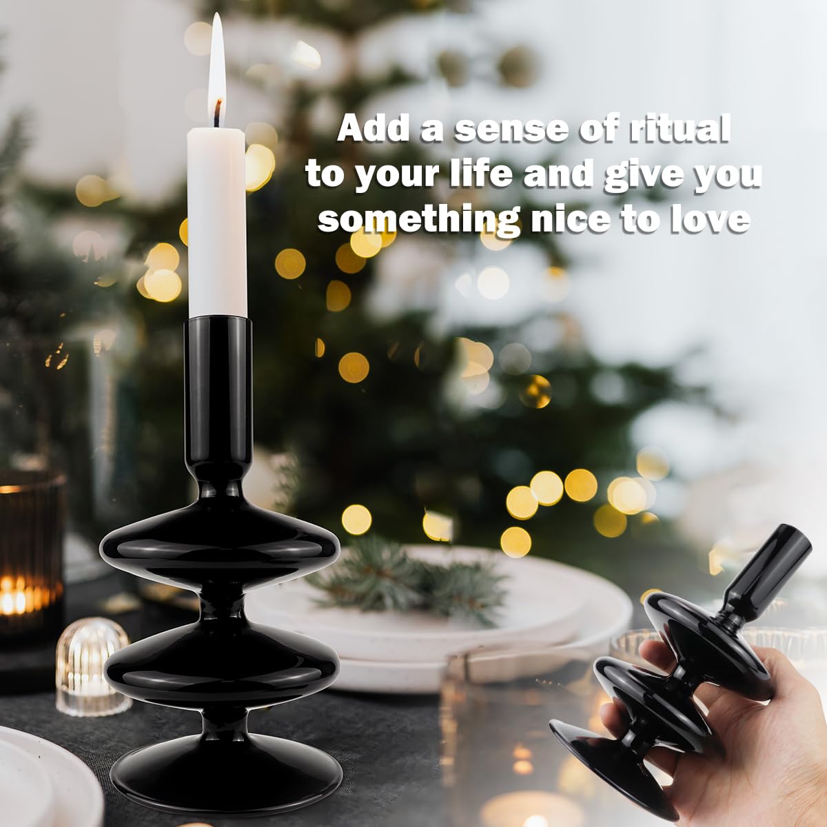 Glass Candle Holder for Taper Candles,Clear Decorative Candle Sticks Holders for Wedding Valentines Day Birthday Party Centerpiece (Black)