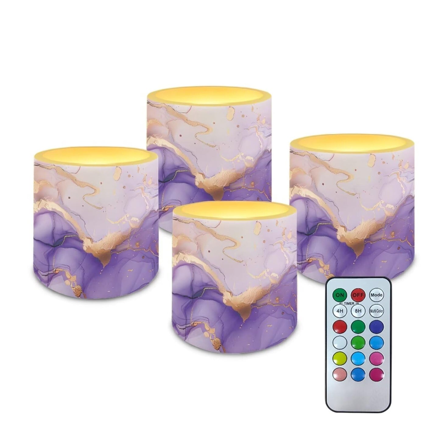Cozeyat Purple Blue Marble Romantic Ambiance Flameless Candles 4 Pack Battery Operated LED Pillar Candles with Remote Control Timer Waterproof for Indoor Outdoor Use