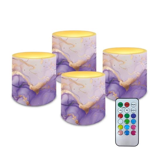 Cozeyat Purple Blue Marble Romantic Ambiance Flameless Candles 4 Pack Battery Operated LED Pillar Candles with Remote Control Timer Waterproof for Indoor Outdoor Use