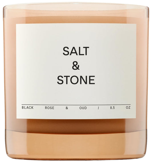 Salt & Stone Scented Candle for Women & Men | Coconut & Soy Blend Wax | Hand-Poured, Aromatic & Fragrant | 100% Cotton Wick | Long-Lasting 50 Hour Burn Time | Black Rose & Oud 8.5 oz