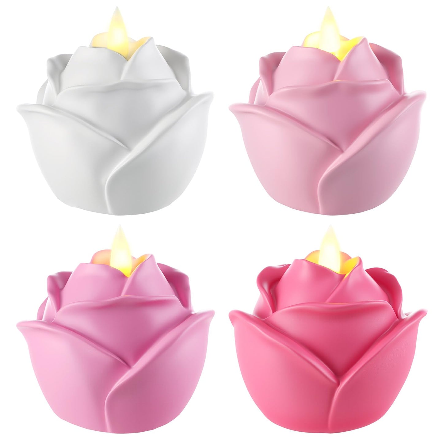 Bucherry 4 Pcs Rose Flameless Candle Light 3.5" LED Resin Pink Rose Flower Tealight Candle Battery Operated Rosebud Flickering Tea Light for Wedding Party Teacher Gifts Home Table Decor