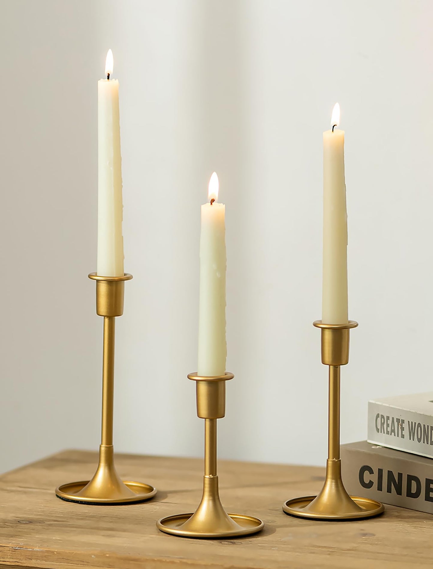 Romadedi Gold Candlestick Candle Holders - Set of 3 Taper Holders Candle Stick for Wedding Table Centerpiece Festive Christmas Mantel Decoration Home Decor