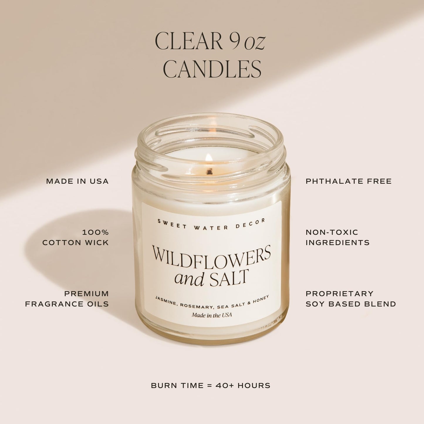 Sweet Water Decor Weekend Candle - Soy Citrus, Grapefruit, Sage, Amber, and Oakmoss Scented Earthy Candles for Home - 9oz Clear Jar with Gold Lid, 40+ Hour Burn Time, Made in The USA