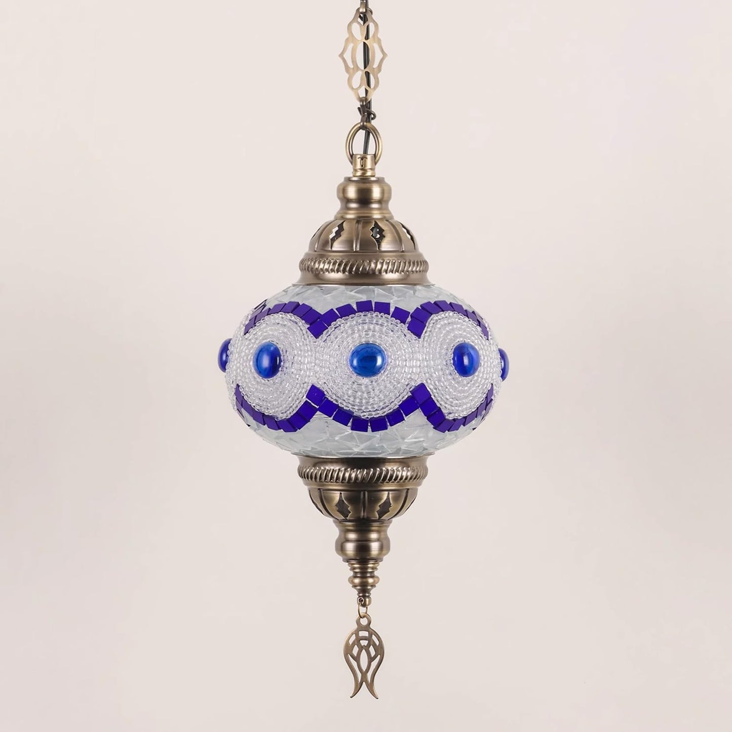 Fiunkes Turkish Mosaic Chandelier, Bohemian Industrial Height Adjustable Blue Pink Purple Ceiling Hanging Light Fixture, Bronze Plating Dining Lamp for Kitchen Island, Bedroom,Blue1