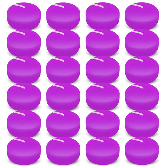 24 Packs 2 Inch Purple Colored Floating Candles, Small Unscented Dripless Pool Water Wax Candles for Cylinder Vase, Table Centerpiece at Wedding, Party, Pool, Holiday - 6 Hour Burn Time
