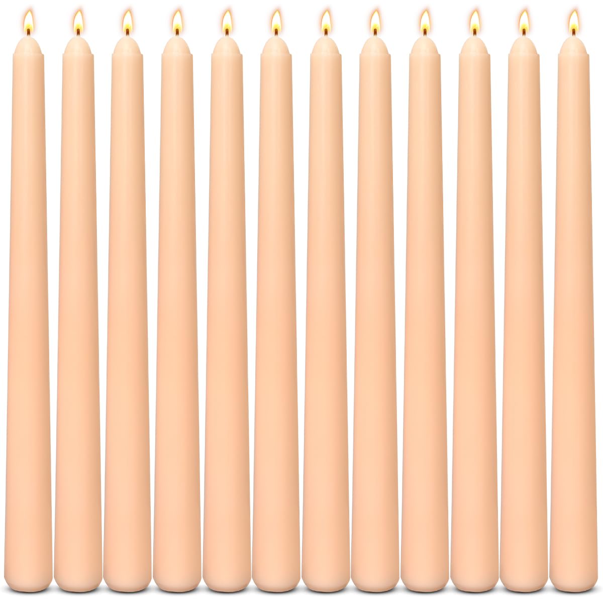 12-Pack Light-Orange Taper Candles, 10 Inch Unscented Dripless Candlesticks, Long-Lasting Burn Time of 7-8 Hours, Perfect for Fall Harvest Halloween Thanksgiving Dinners Parties and Home Décor