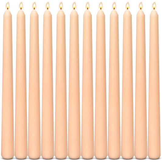 12-Pack Light-Orange Taper Candles, 10 Inch Unscented Dripless Candlesticks, Long-Lasting Burn Time of 7-8 Hours, Perfect for Fall Harvest Halloween Thanksgiving Dinners Parties and Home Décor