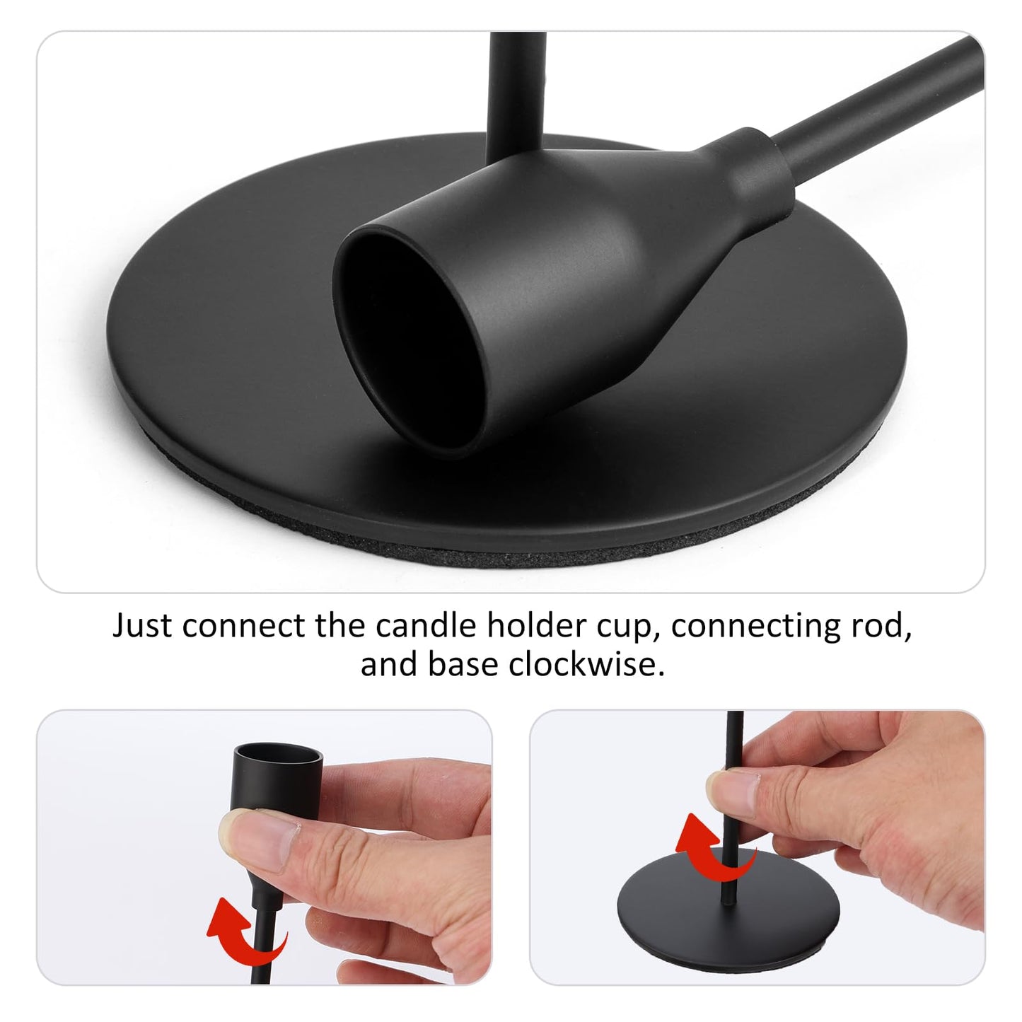 Black Taper Candle Holders, Candlestick Holders, Candle Holders with 3 in 1 Candle Accessory Set, Metal Candle Stand for Mantle Table Centerpiece, Weddings, Dining, Housewarming(Set of 6)