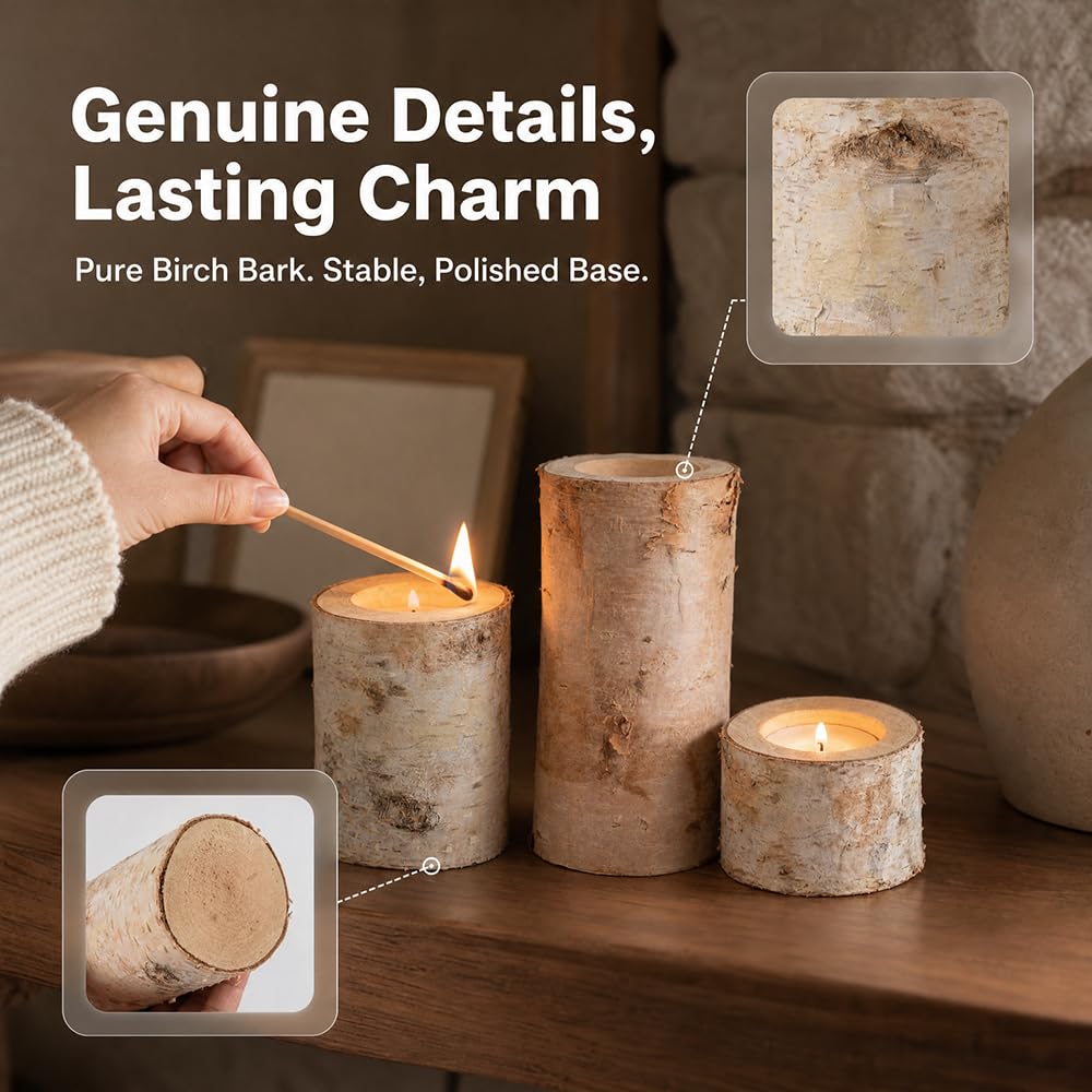 Hagao Birch Wooden Tea Light Candle Holders, Personalized Votive Tealight Holder for Wedding Party Birthday Holiday Set of 3 (2",4",6")
