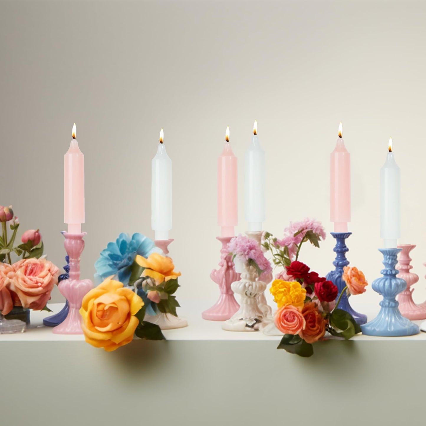 MAITREYA Pink Short Taper Candle Candlesticks Dripless Dinner Candle for Wedding Party Decoration Home Dinner,6.5inch,4 Pack