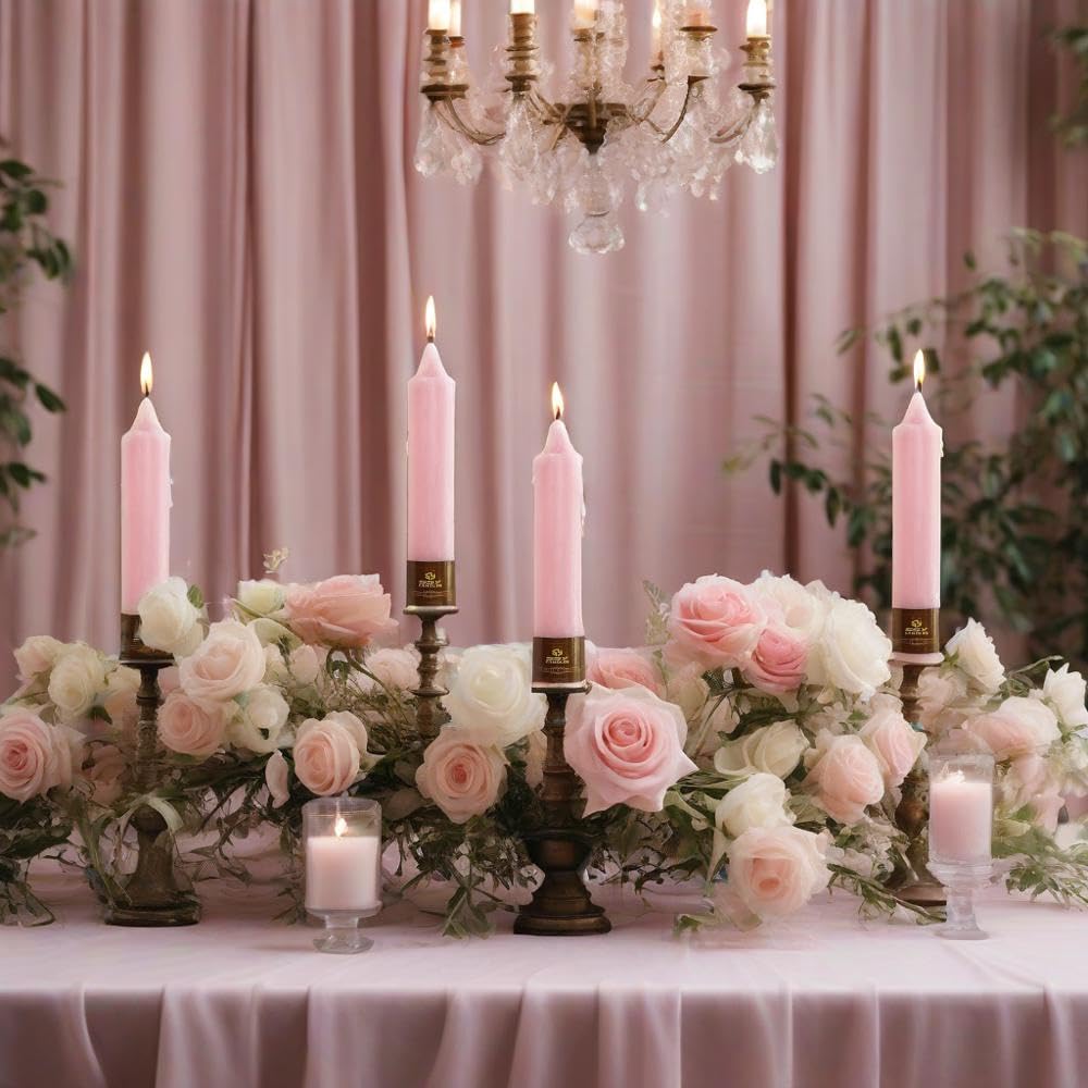 4 PCS Handmade Taper Candle Pink Small Candlesticks 7 inch Short Candlesticks for Dinner Household Wedding Party Home Décor