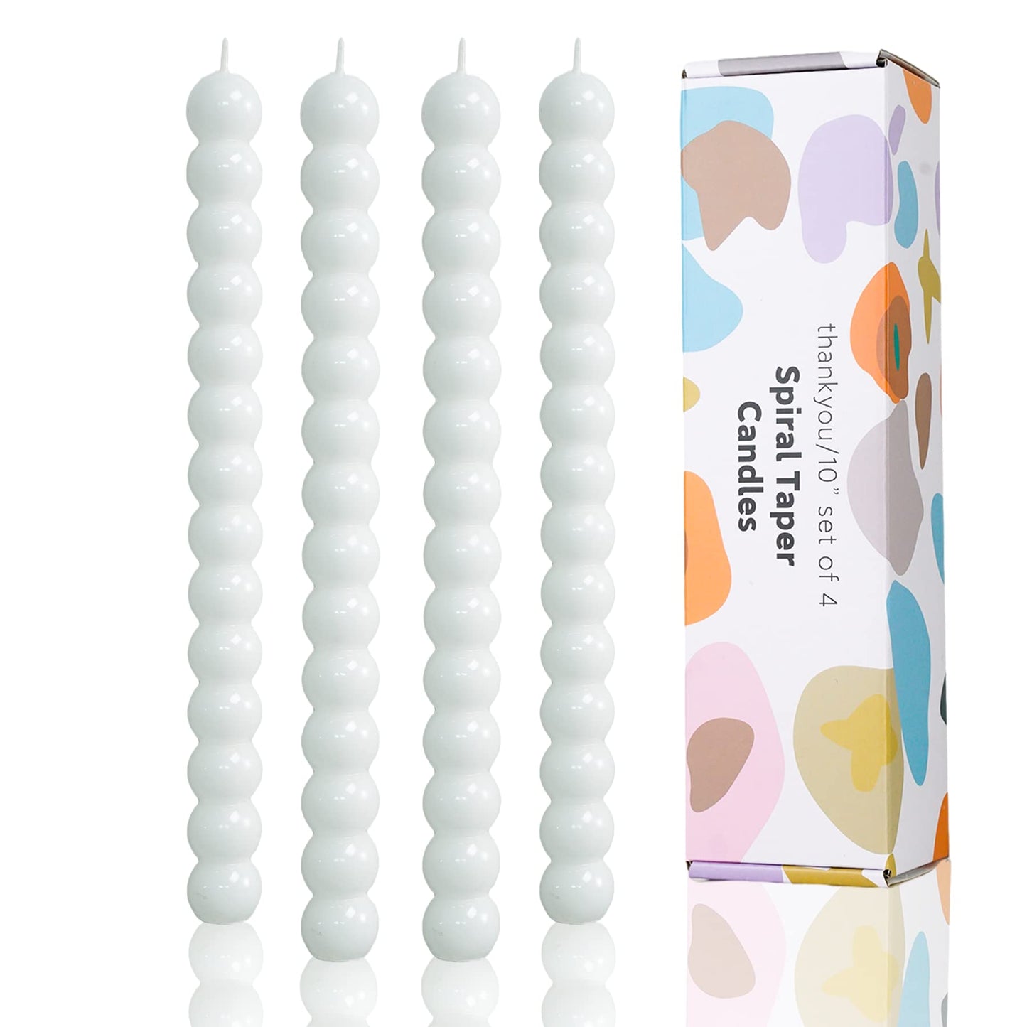 LPUSA White Spiral Taper Candles Twisted Candle Conical Stick Candles for Holiday Wedding Party Wax Unscented Dinner Candle Dripless,Christmas Gift H 10 Inch, 4pcs（White-C）