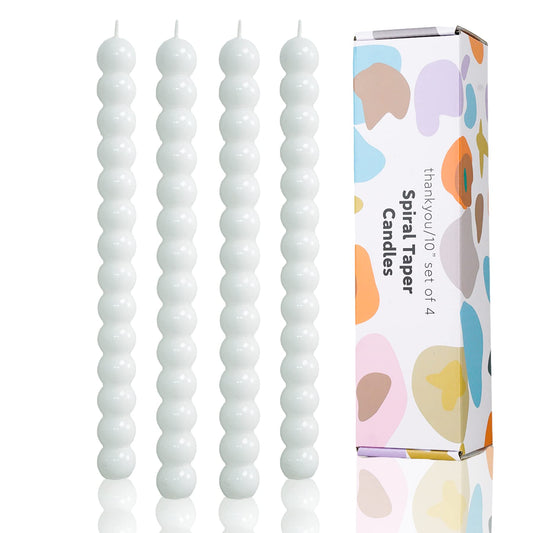 LPUSA White Spiral Taper Candles Twisted Candle Conical Stick Candles for Holiday Wedding Party Wax Unscented Dinner Candle Dripless,Christmas Gift H 10 Inch, 4pcs（White-C）