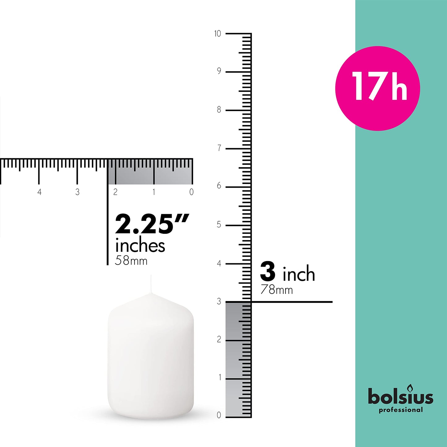 BOLSIUS 12 White Pillar Candles Bulk - 2.3 x 3 inch Candle Set - 17 Hours Clean Burning - No Palm Oil - 0% Animal Fat - Premium European Quality - Wedding, Party, Dinner & Emergency Candles