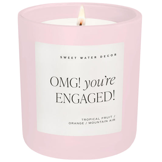 Sweet Water Decor OMG, You're Engaged! Candle, 15oz Pink Matte Jar, 70 Hour Burn Time, Non-Toxic Soy Wax, Bridal Shower Engagement Gift, Engagement Gift for Bride, Bridal Shower, Newlyweds