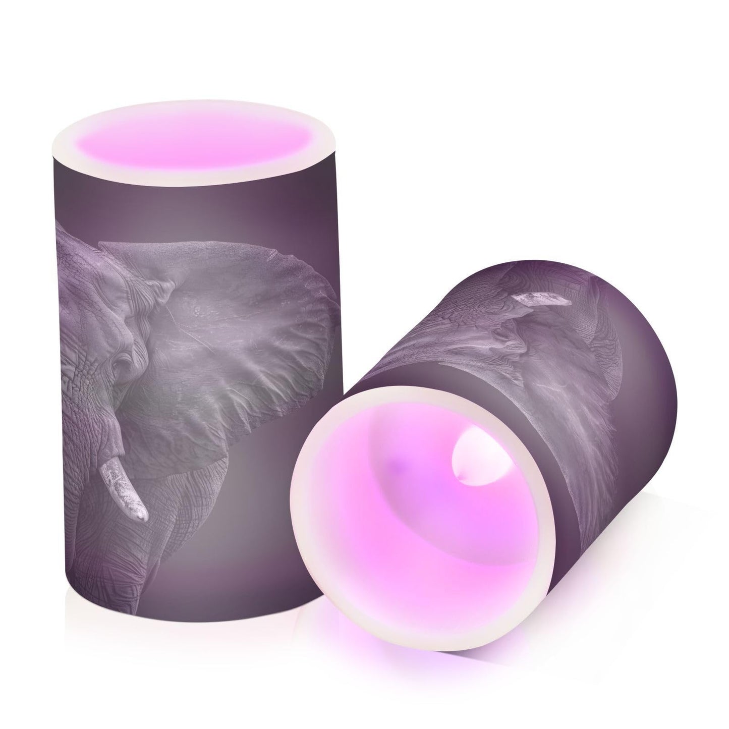 panksolu Flickering Flameless Candles, African Elephant Portrait LED Candles with Remote Timer, Battery Operated Candle for Wedding Halloween Christmas Decor - Set of 2