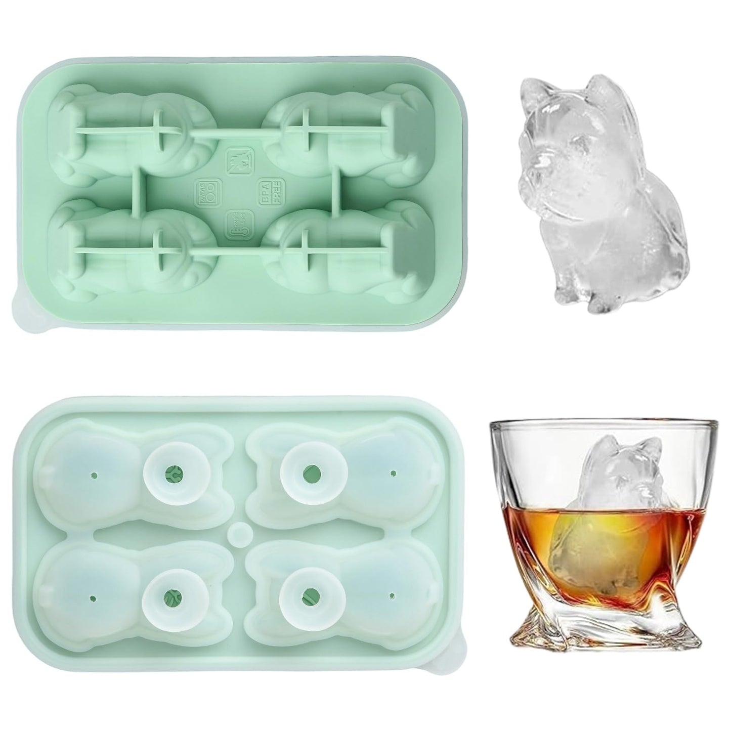 Gythara 3D Bulldog Theme Silicone Ice Molds Animal Cartoon Lovely Dog Molds for DIY Party Epoxy Resin Cocktails Ice Casting Drink Candle Craft Decor