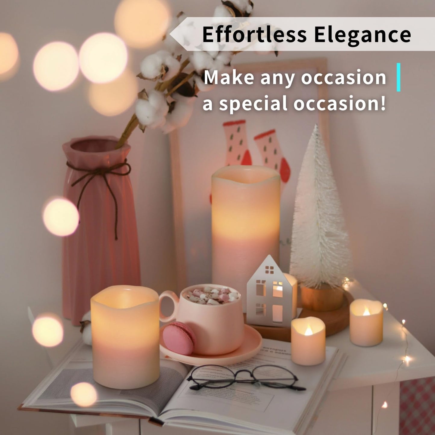 FURORA LIGHTING Pink Flameless Candles - Real Wax, Adjustable Brightness, Remote & Timer - 4 Pillars (3x4, 3x6) and 4 Votives, 8-Pack, Battery Operated