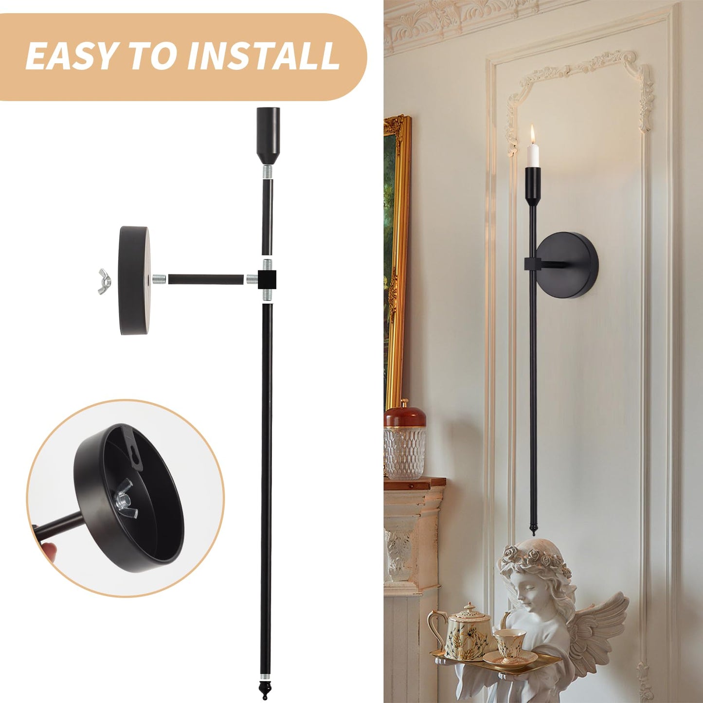 Black Candle Sconces Long Wall Candle Holder, Set of 2 Large Wall Candle Sconce Modern Chic Home Decor for Bedroom, Dining Room, Living Room 23"