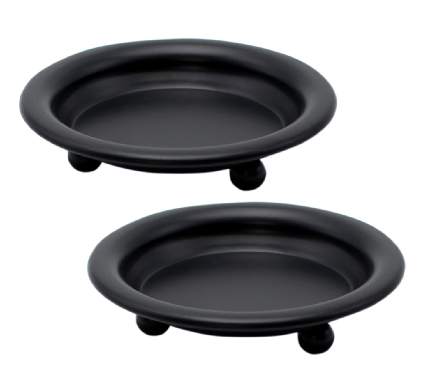 2 Pack Black Decorative Iron Plate Candle Holder 4.33'' Candle Stand Metal Saucer Style Decorative Iron Plate for Pillar/Scented/Flameless/Ball Candles Wax Candles, Incense Cones Spa Weddings (Black)