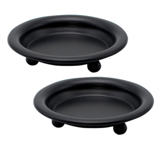 2 Pack Black Decorative Iron Plate Candle Holder 4.33'' Candle Stand Metal Saucer Style Decorative Iron Plate for Pillar/Scented/Flameless/Ball Candles Wax Candles, Incense Cones Spa Weddings (Black)