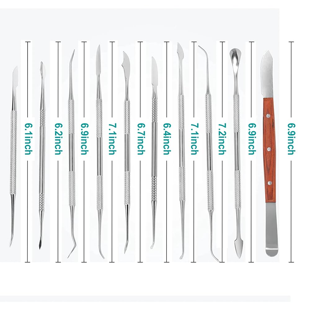 10 PCS Dental Wax Carving Tools Stainless Steel Waxing Modeling Kits with Case, Wax Carvers Set, Plaster Knife Metal Clay Sculpting Pottery Sculpture Tools Double Ended Tools