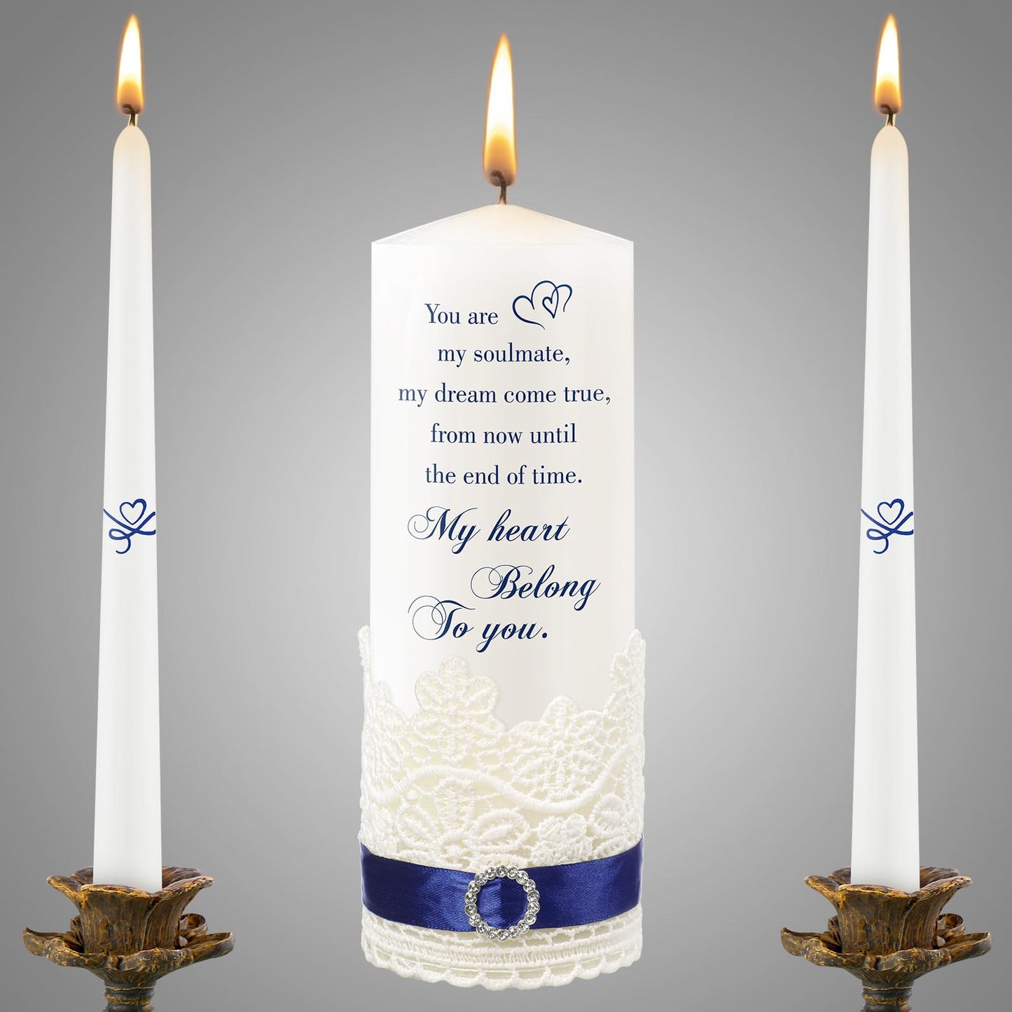 Frienda Unity Candles for Wedding Ceremony Set Wedding Unity Taper Candles Catholic Religious Ceremony Accessories(Heart Style)