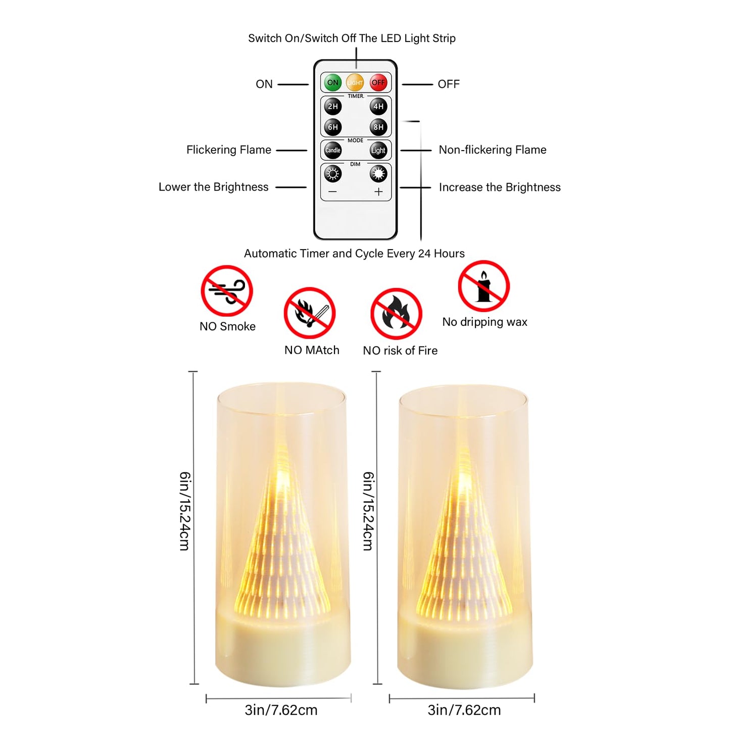 Eebus LED Flameless Candles with Remote - Battery Operated,Fake Candles for Home Décor Tapered Glowing Pillar Candle Lights Add a Warm and Romantic Atmosphere Set of 2 (D 3"×H 6" 6") (Ivory)