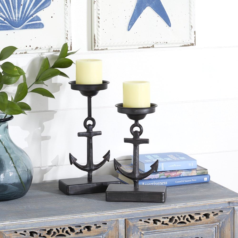 YUHUAWF Candle Holderss 2 Candle Black Metal Candle Holder, Set of 2 Decorative Candlestick