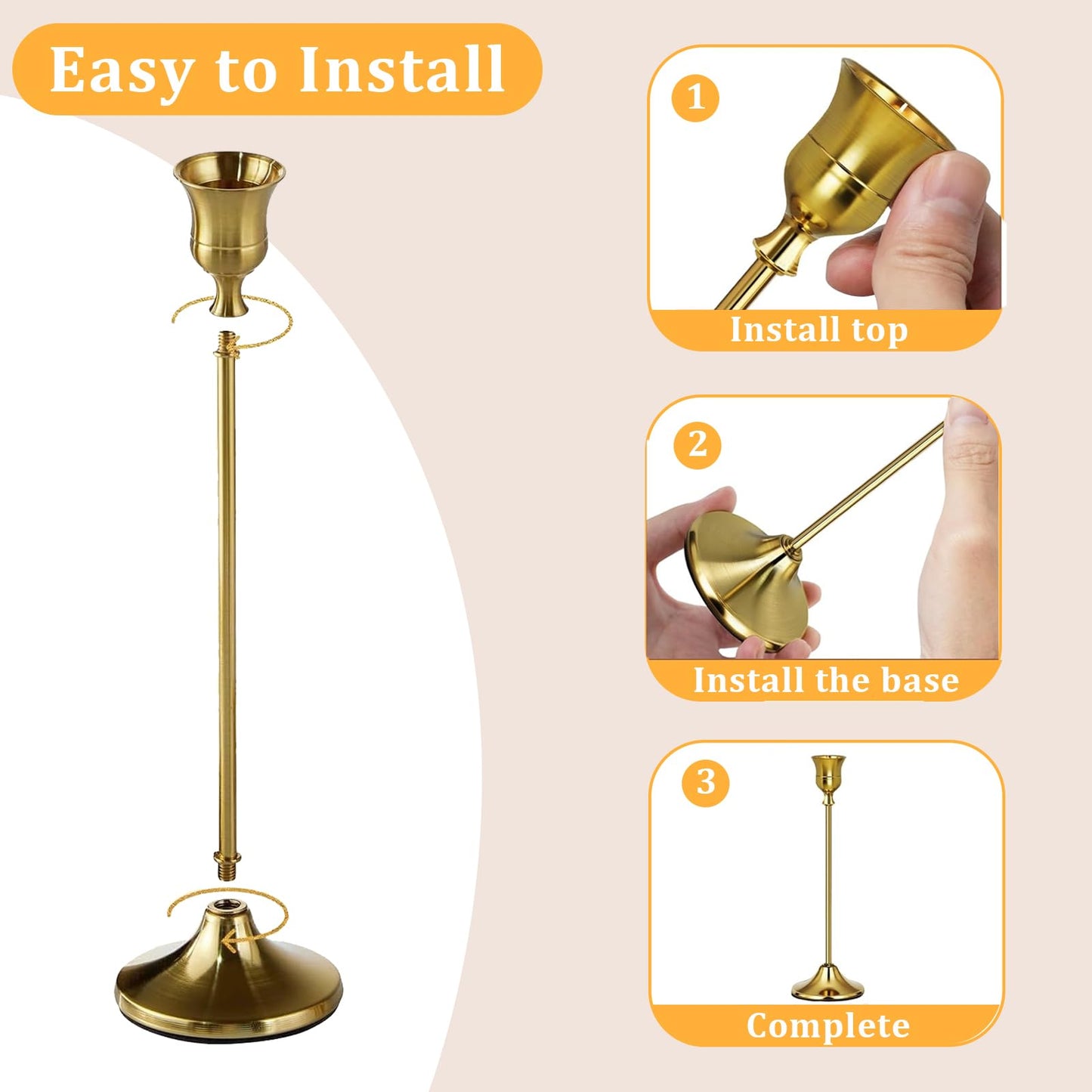 6Pcs Candlestick Holders,Brass Gold Metal Taper Candle Holder for Pillar Candles Sticks Holder for Wedding Fireplace Table Centerpiece Mantel Housewarming Gift