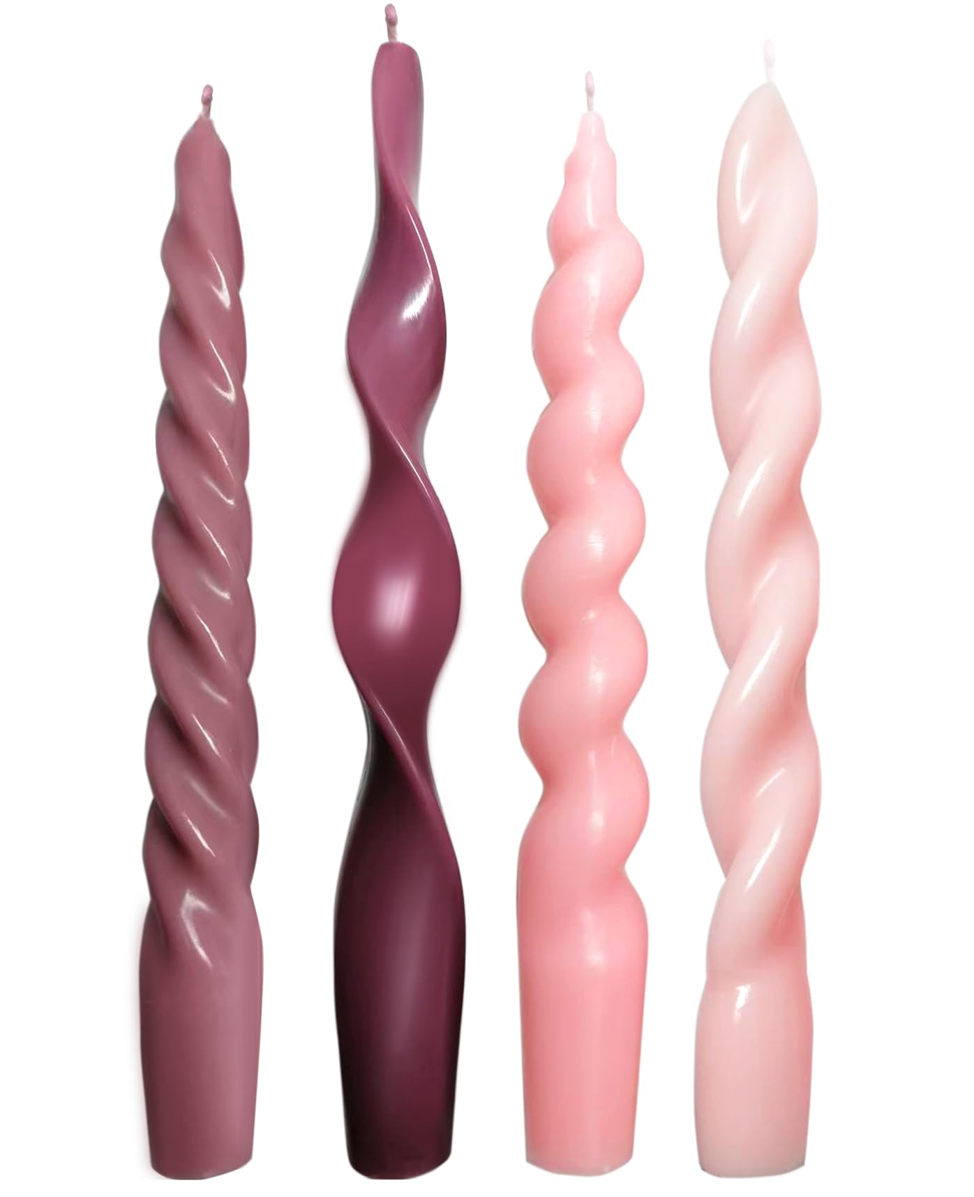 4 Pcs Pink Burgundy Taper Candles, 7.87 Inch Spiral Twisted Candle Sticks, Unscented Smokeless Pink Christmas Candlesticks for Valentines Day Wedding Bridal Shower Home Holiday Decor