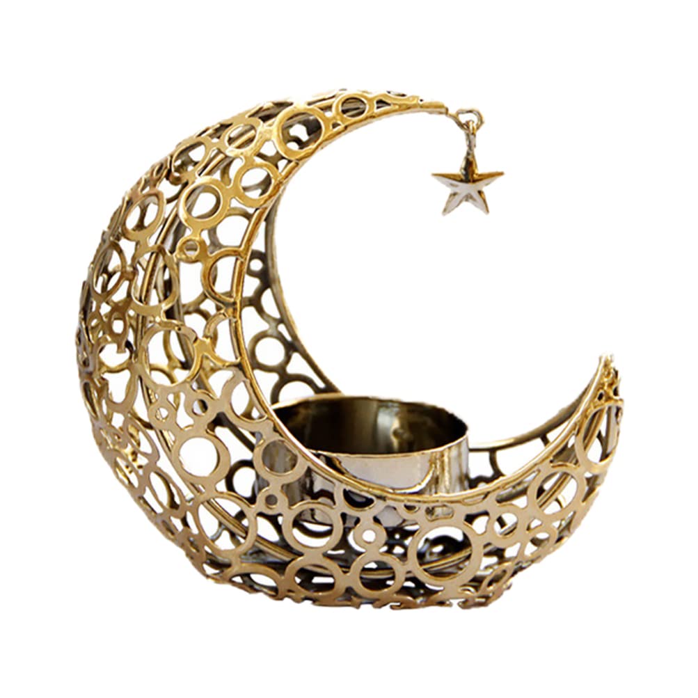 Uonlytech Moon Candle Holder Metal Hollow Crescent Tea Light Stand 4.13In Desktop Decor for Home Bar Restaurant Creating Warm Romantic Atmosphere