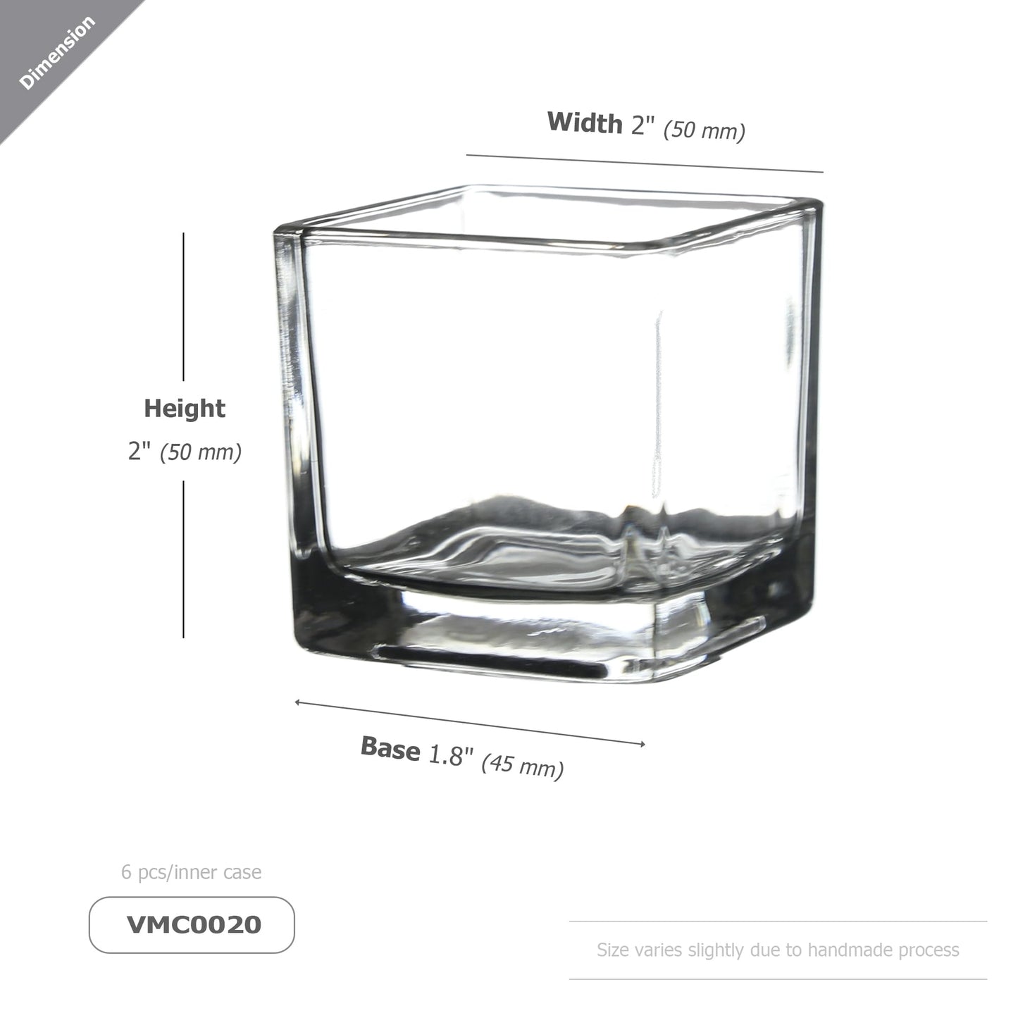WGVI 6 Pcs Clear Square Glass Tea Light Votive Candle Holders, Width 2", Height 2", Small Cube CandleHolders Container Dish Terrarium Tabletop Ambient Décor