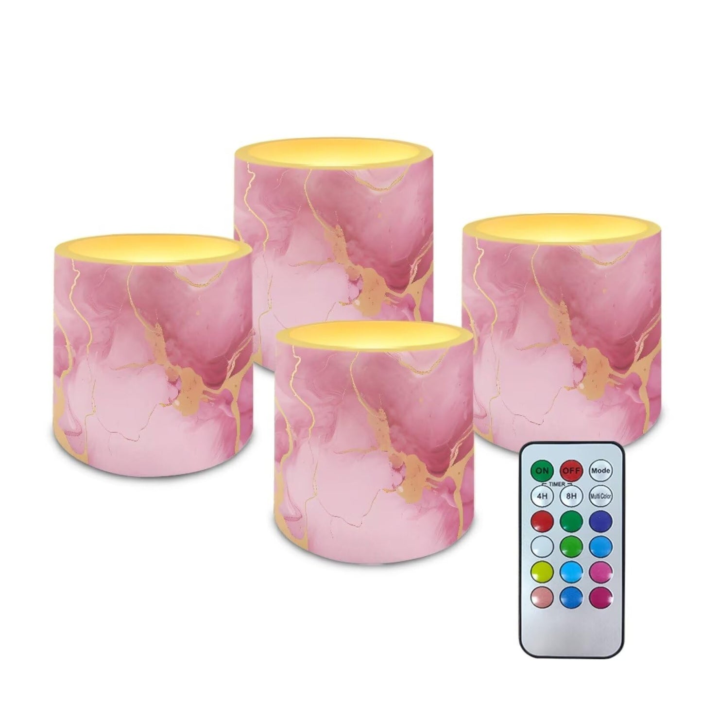 Cozeyat Pink Marble LED Candles Set of 4 Battery Powered Flameless with Remote Timer Flickering Flame Waterproof for Home Patio Table Decor