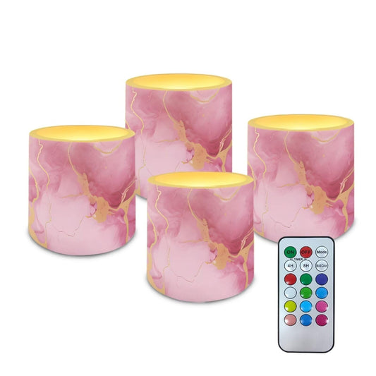 Cozeyat Pink Marble LED Candles Set of 4 Battery Powered Flameless with Remote Timer Flickering Flame Waterproof for Home Patio Table Decor