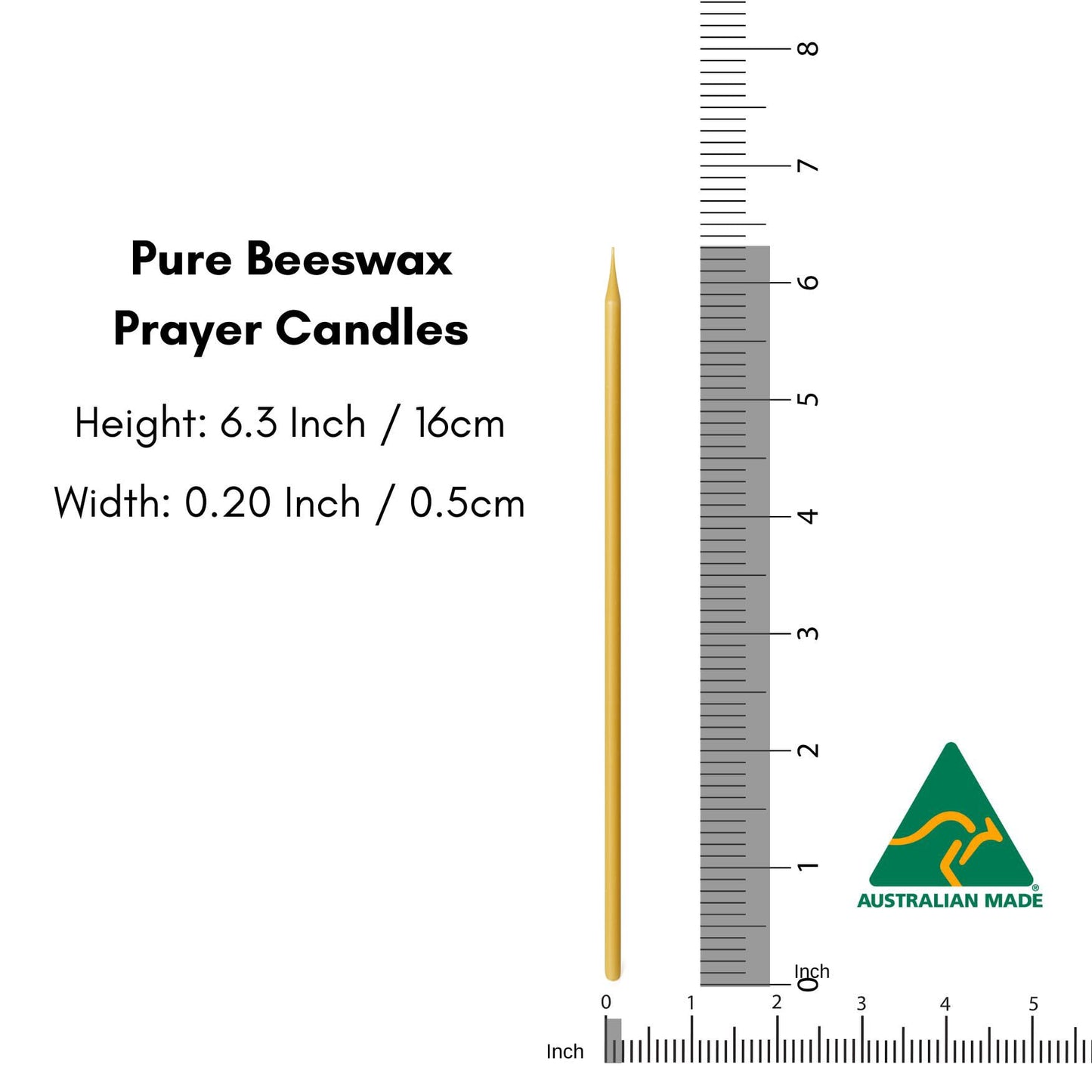 Australian Made Pure Beeswax Candles – Slim Church Candles, Ideal for Orthodox Services, Prayer, Meditation, Birthdays & Emergency Lighting Candle Non-Toxic, Drip-Free,Smokeless, 50pcs (6.3 x 0.20 in)