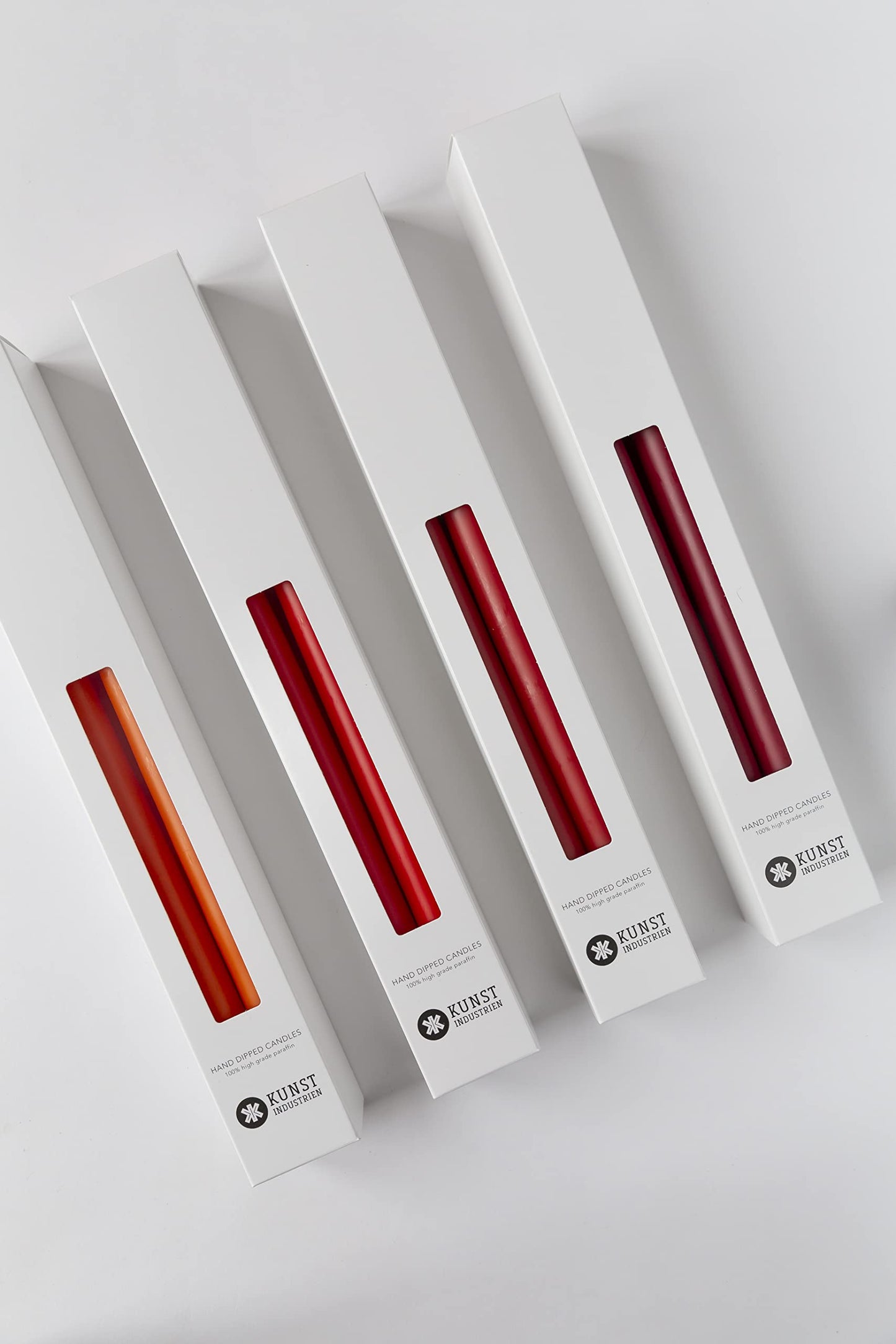Kunstindustrien® Taper Candles, Set of 4, 13.8" – Made in Denmark, Long Burning Candles 15h, Unscented & Smokeless Candlesticks – Elegant Tall Candles for Weddings Dinners & Home Decor (Christmas Red)
