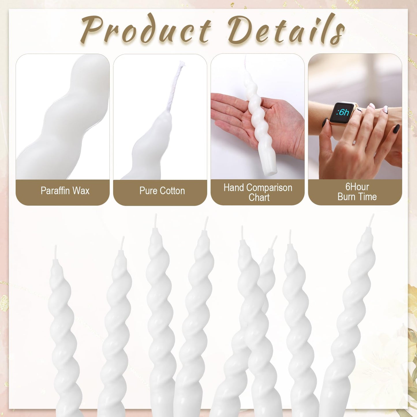 Zhengmy 4 Pcs Bright White Spiral Taper Candle 7 Inch Twisted Long Wax Dinner Candlestick for Fall Halloween Christmas Holiday Valentines Wedding Birthday Baby Shower Table Decor(Solid)