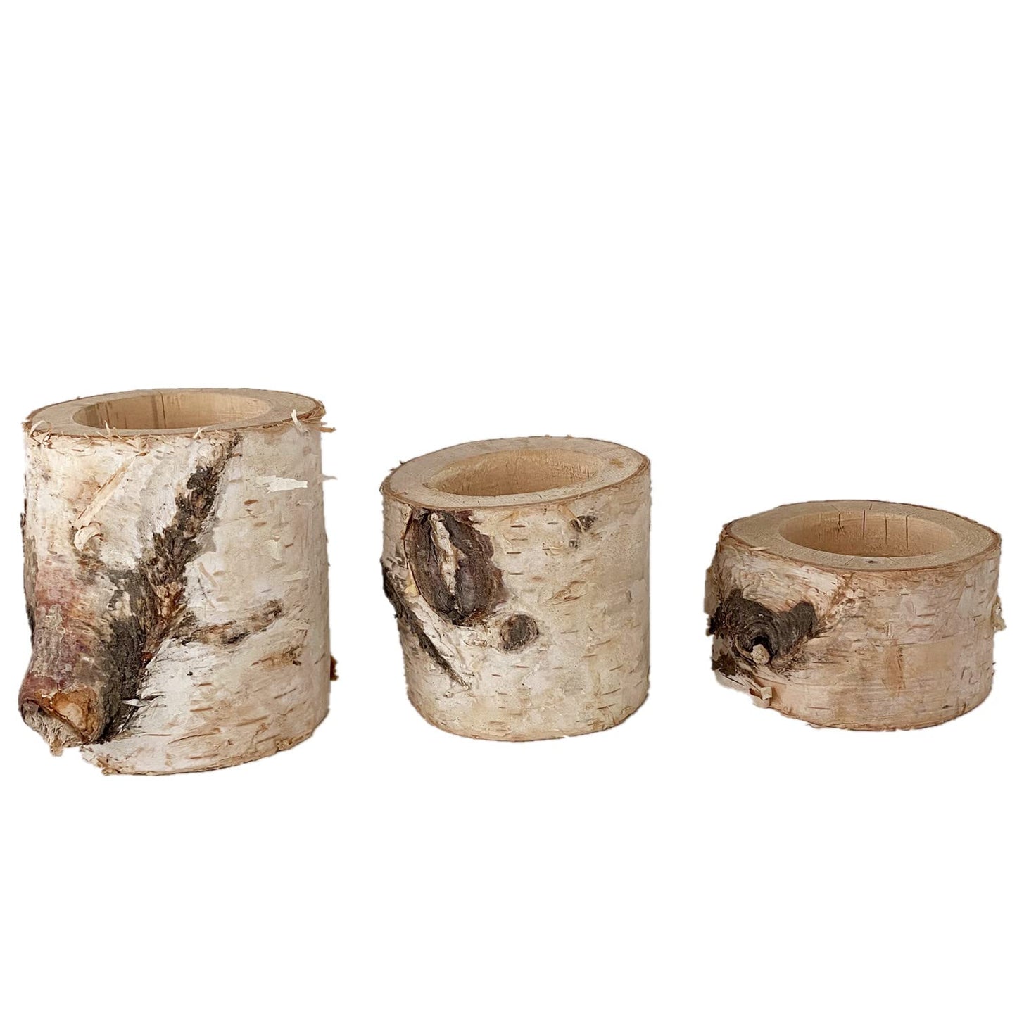 Rustic Wedding Birch Log Tealight Candle Holder Wood Table Decor Wooden Candle Holder Party Decoration (Pack of 3(Assorted Height))
