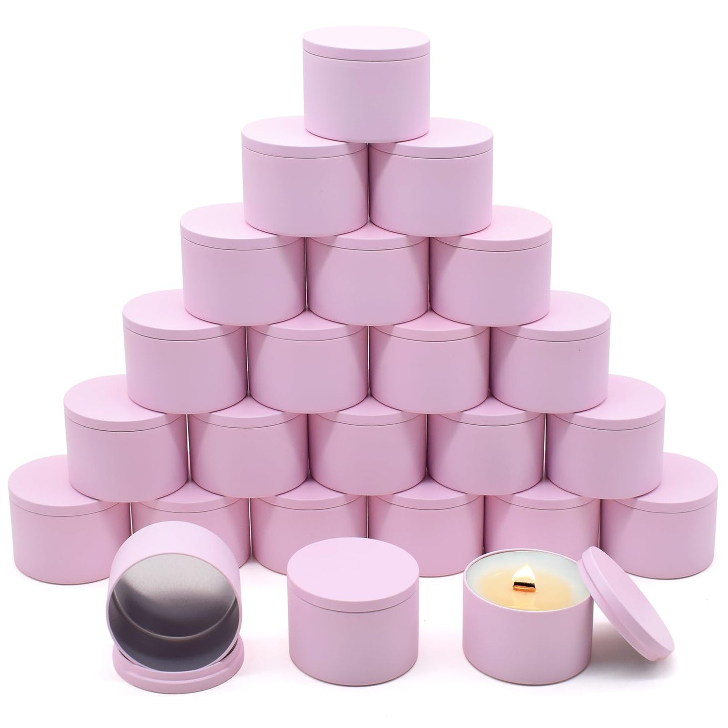 YJHSS 24-Pack 8oz Candle Tins with Lids, Metal Candle Jars for Candle Making, Empty Containers Vessels Bulk for Small Business & Beginners DIY Storage -Pink