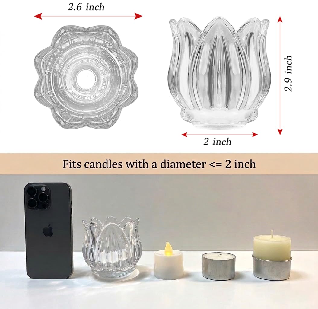 VIVAHEARTH Tulip Votive Candle Holders Set of 12, Tea Light Candle Holder Glass for Table Centerpiece, Tealight Candle Holders for Wedding Déco, Birthday, Anniversary, Parties, and Holiday (Clear)