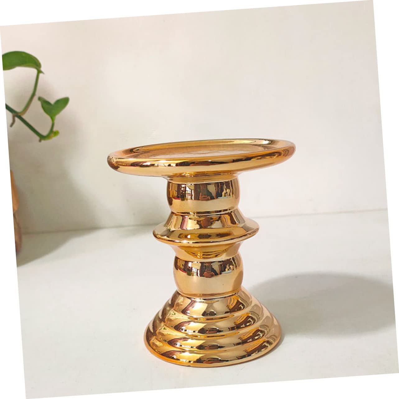 Yardenfun Elegant European Candlestick Holder Electroplating Ceramic Candle Stand for Weddings Christmas Home Decor Gold Finish Chic Design Multi-Purpose Decoration