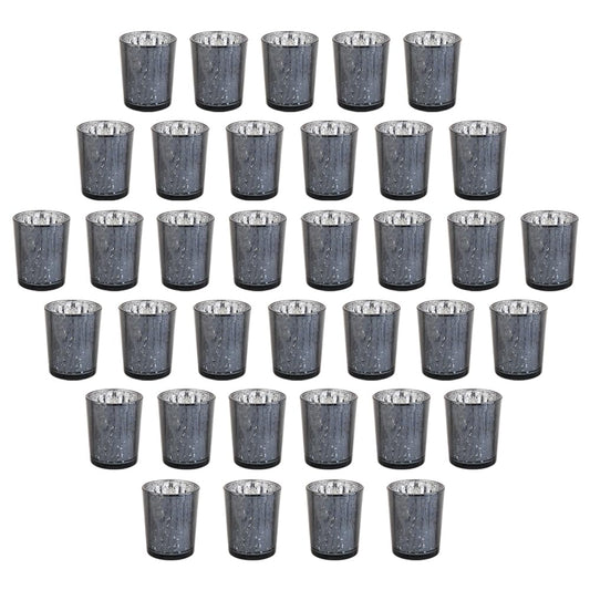 BTGLLAS Black Mercury Glass Tea Light Holders Set of 36 - Elegant Votive Candle Holders for Weddings, Showers and Home Decor - Perfect for Table Centerpieces and Parties (Glass, Black)