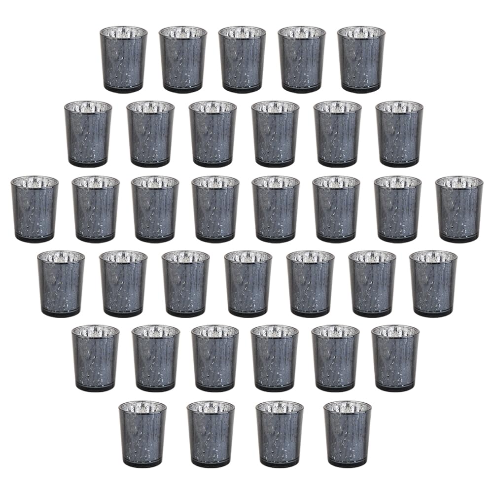 BTGLLAS 36pcs Black Glass Tea Light Holders - Votive Candle Holders Bulk for Weddings Events - Glass Votives for Wedding Centerpieces, Christmas, Thanksgiving - Candle Accessories Decor (36, Black)
