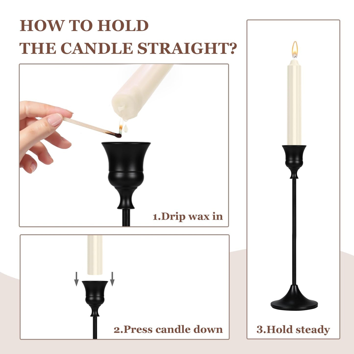 Candlestick Holders Black, 12 Packs Taper Candle Holder for Candlesticks, Candle Sticks Holder Decor for Home Decor