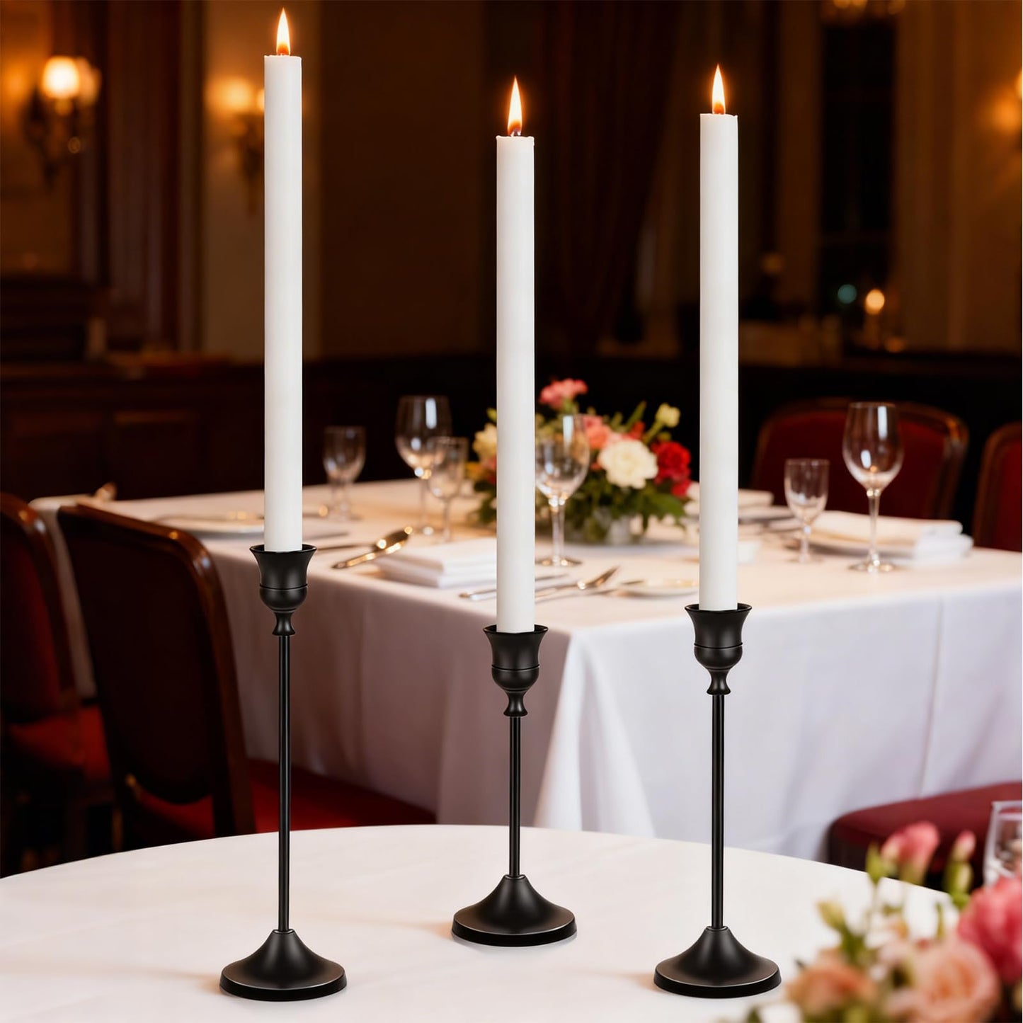 Bryzont Matte Black Candlestick Holders Metal Taper Candle Holders Modern Candle Stick Holder Set of 3 for Candlesticks, Farmhouse Home Decor, Dinning Table, Fireplace Mantel, Party